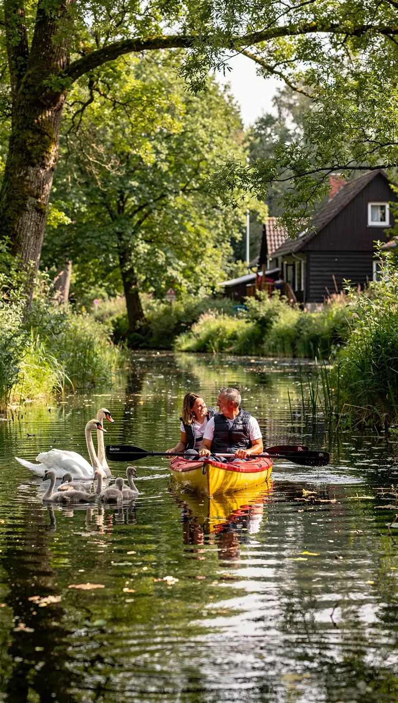 Ein ruhiger See, der die umliegenden Berge und den klaren Himmel reflektiert, ideal für Erholung.